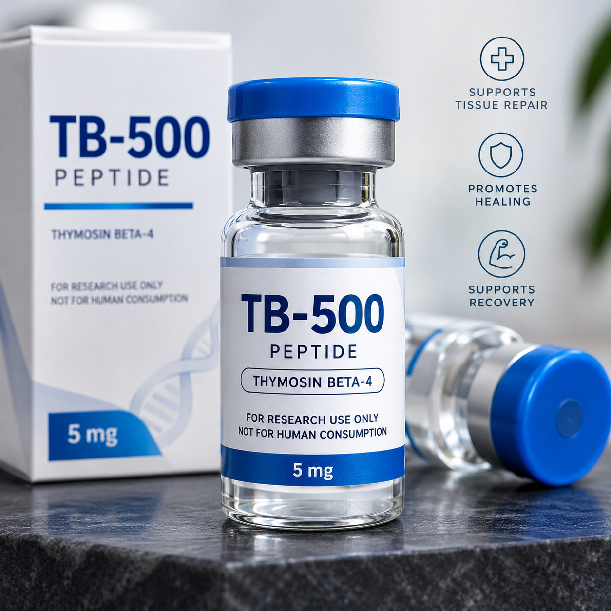 Bottle of premium tb500 peptide for tissue recovery and regeneration research.
